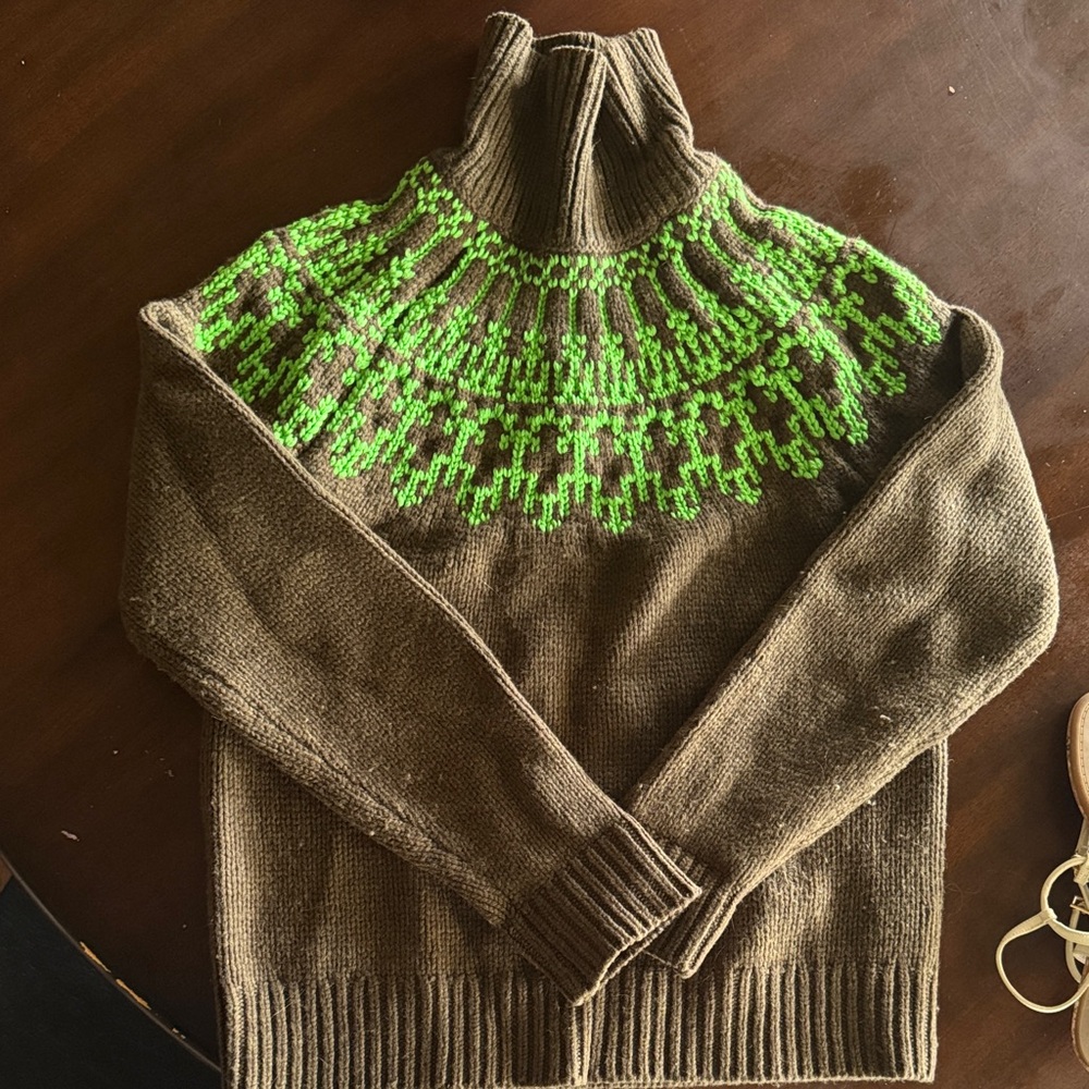 Tory Sport Olive and Neon Green Turtleneck Sweater
